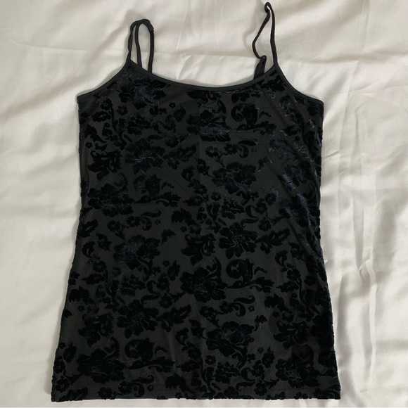 LOFT OUTLET. Black Floral Velvet Print Cami/ Tank Top-Small- Adjustable Straps - Picture 1 of 11
